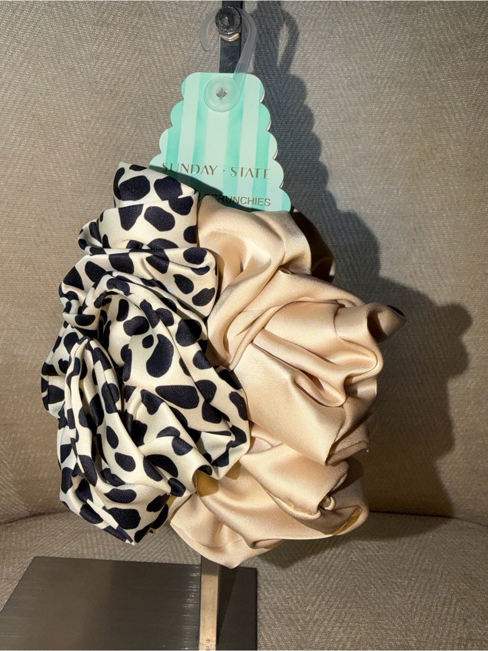 Sunday State Satin Scrunchie Duo in Black Animal Print & Cream